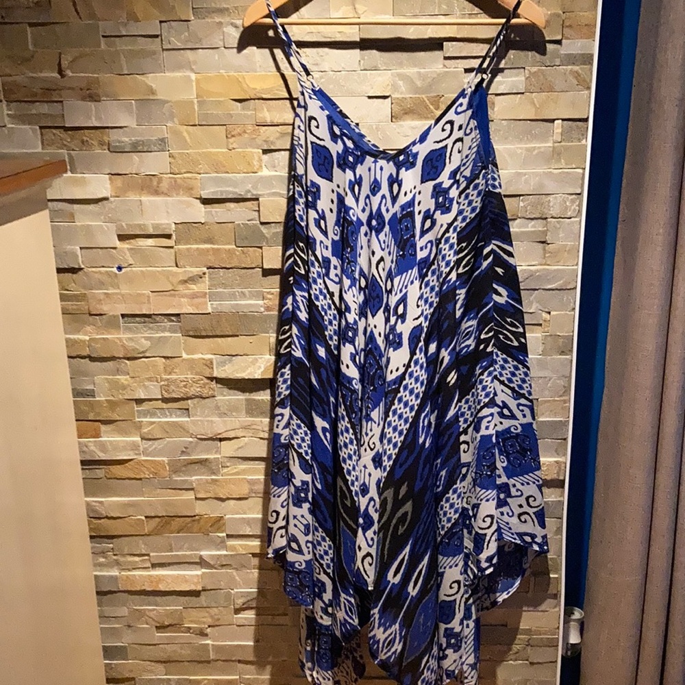 Blue Asymmetrical lightweight summer dress.